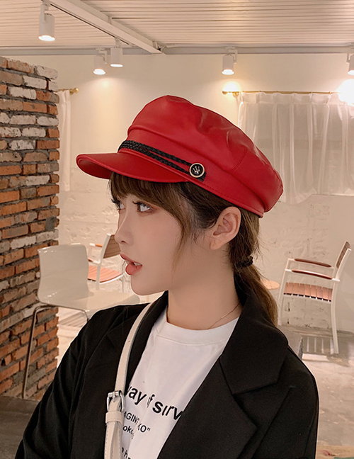 Fashion Red Woven Twist Button Beret