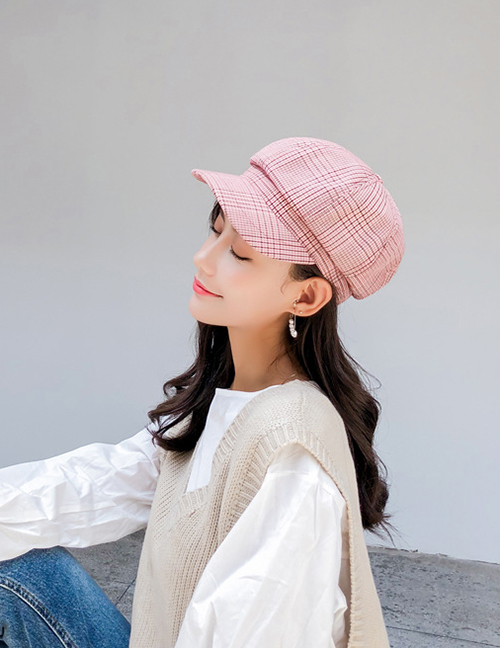 Fashion Pink Plaid Knotted Beret