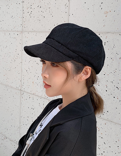 Fashion Black Solid Color Octagonal Cap