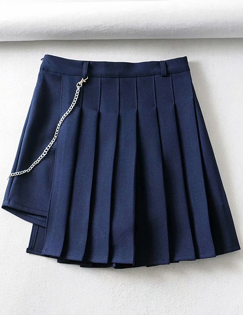 Fashion Navy Pleated Irregular A-line Skirt