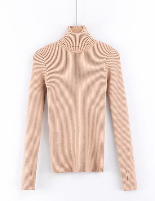 Fashion Khaki Turtleneck Leak-finger Knitted Sweater