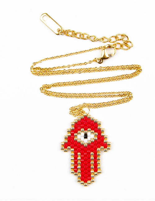 Fashion Red Woven Rice Beads Eye Palm Necklace