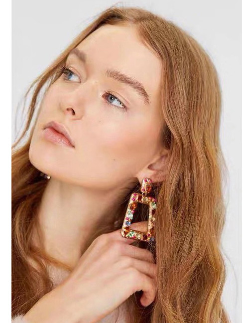 Color Alloy Studded Geometric Earrings