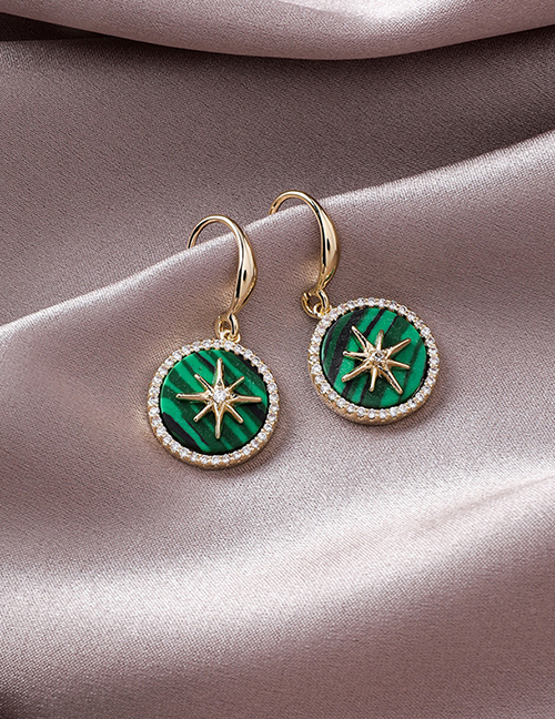 Fashion Green  Silver Needle Flash Diamond Star Earrings