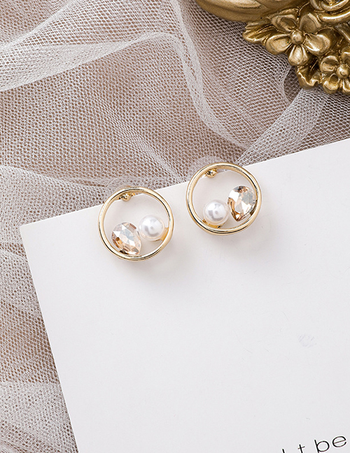 Fashion Gold  Silver Needle Circle Rhinestone Pearl Earrings