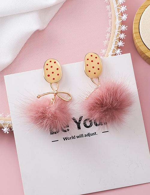 Fashion Pink  Silver Pin Biscuit Type Polka Dot Texture Bow Hair Ball Earrings