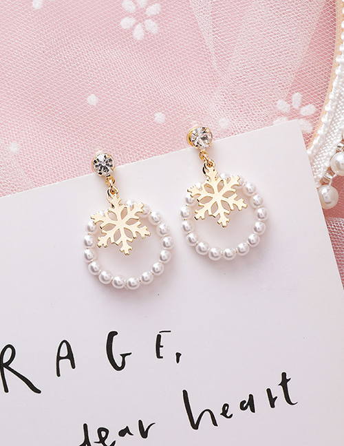 Fashion Pearl Ring  Silver Needle Full Diamond Snowflake Pearl Earrings