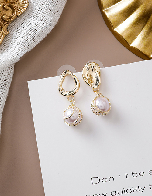 Fashion Gold  Silver Needle Pearl Asymmetric Earrings