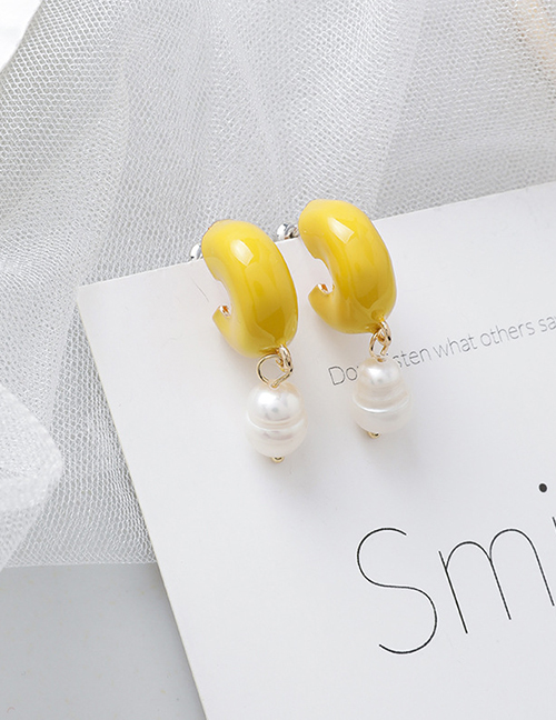 Fashion Yellow C-shaped Drop Glazed Pearl Earrings
