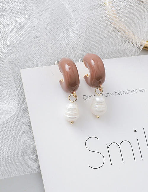 Fashion Brown C-shaped Drop Glazed Pearl Earrings
