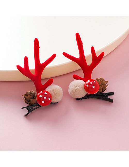 Fashion Red (mushroom Pine Fruit) Christmas Antler Hairpin