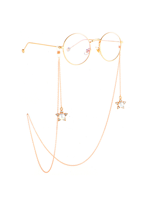 Gold Non-slip Metal Five-star Pearl Rhinestone Glasses Chain