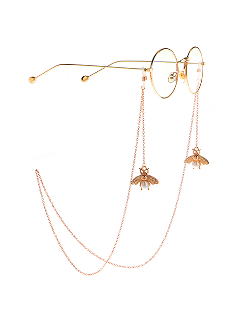 Gold Non-slip Metal Pearl Bee Glasses Chain
