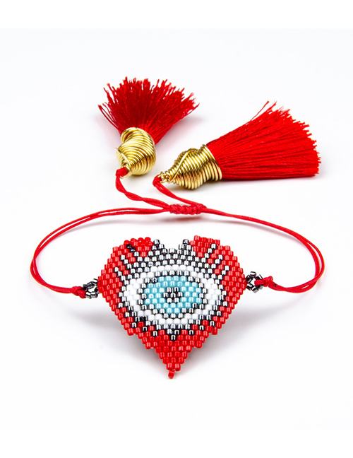 Red Rice Beads Woven Eye Heart Bracelet