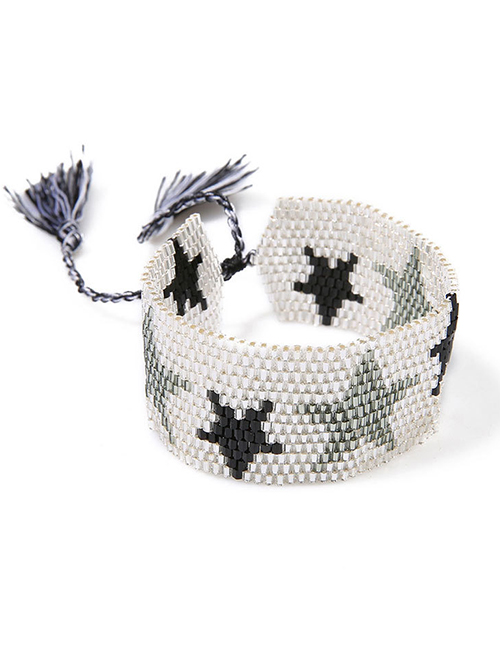 White Tasseled Beads Woven Bracelet