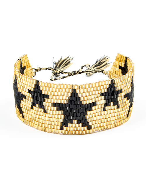 Yellow + Black Tasseled Beads Woven Bracelet