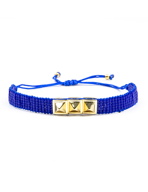 Blue Electroplated Rivet Beaded Woven Bracelet