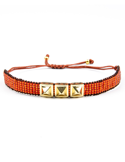 Orange Electroplated Rivet Beaded Woven Bracelet