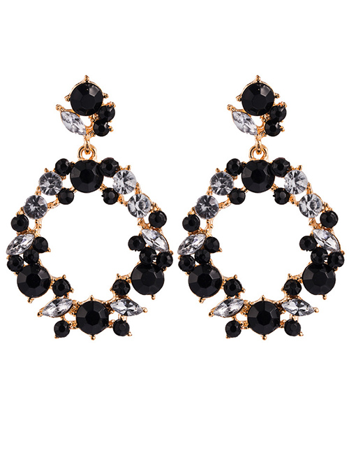 Black Openwork Geometric Diamond Earrings
