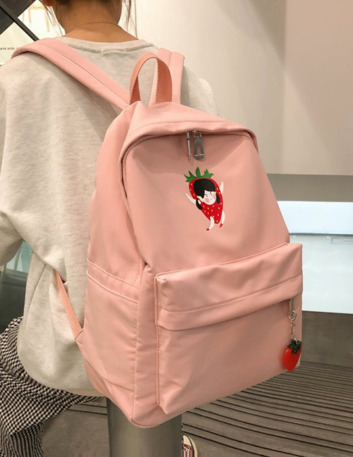 Pink Cartoon Fruit Print Backpack