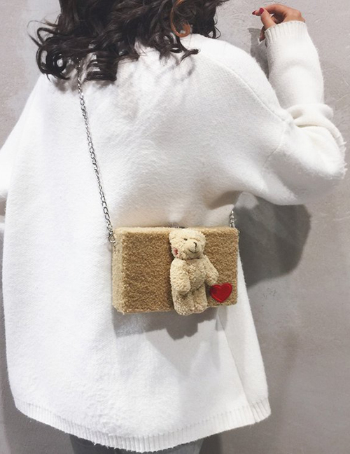 Khaki Plush Bear Doll Cartoon Chain Shoulder Messenger Bag