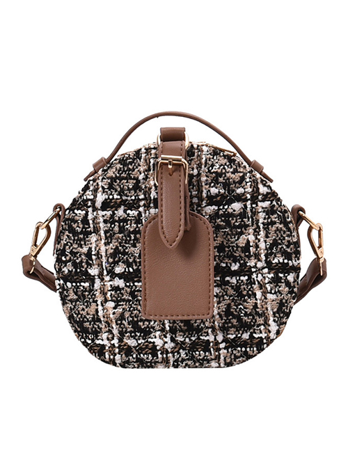 Checkered Khaki Woolen Portable Contrast Shoulder Crossbody Bag
