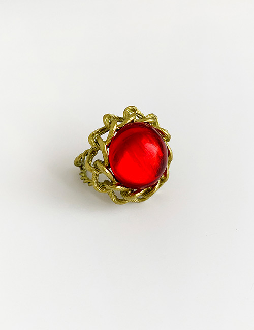Fashion Red Alloy Chain Resin Open Ring