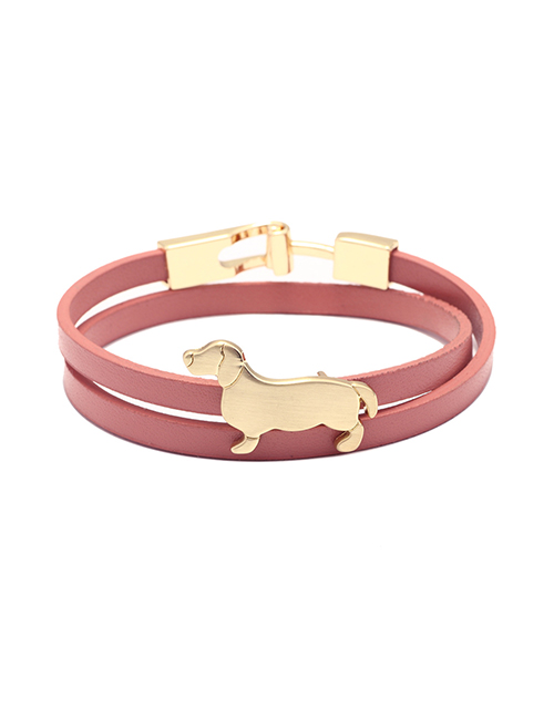 Fashion Pink Leather Alloy Puppy Bracelet