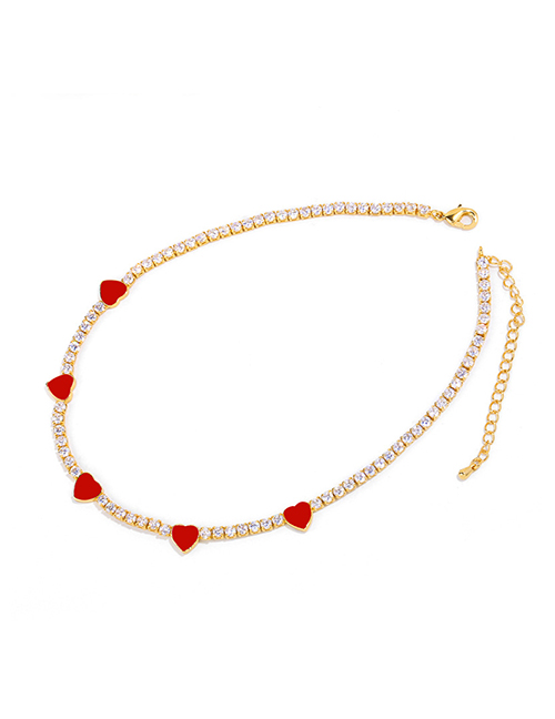 Fashion White Zirconium Red Full Diamond Love Necklace