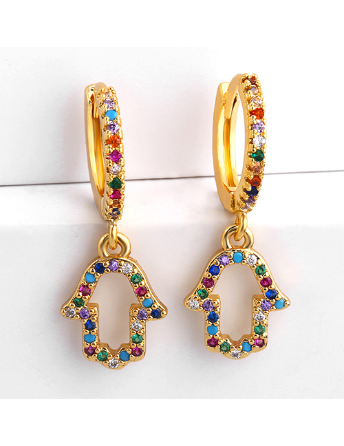 Fashion Palm Gold Micro-set Color Zircon Earrings