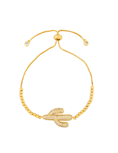 Fashion Gold Zircon Crystal Cactus Pulling Bracelet