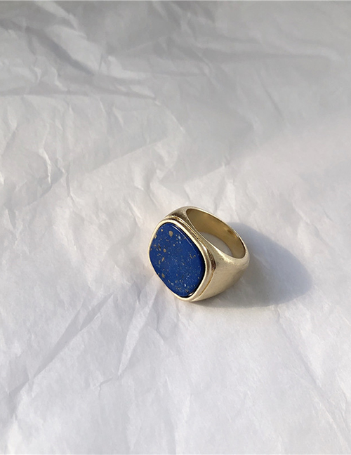 Fashion Blue Square Ring Square Glossy Lapis Lazuli Brass Ring