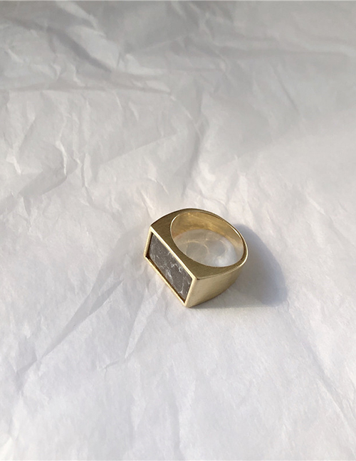 Fashion Grey Long Ring Square Glossy Lapis Lazuli Brass Ring