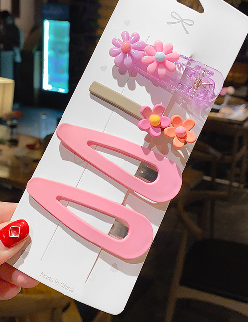 Pink / 4 Piece Set Flower Hair Clip  Alloy