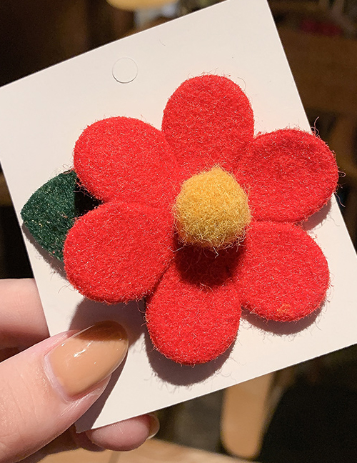 D Red Flower Plush Top Clip  Alloy