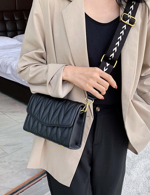 Fashion Black Broadband Rhombic Shoulder Messenger Bag