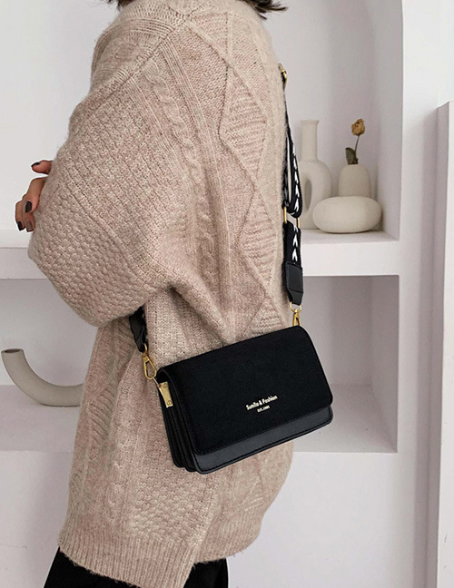 Fashion Black Wide Shoulder Strap Shoulder Messenger Bag
