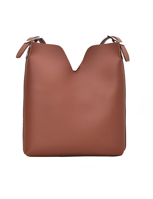 Fashion Small Brown Solid Color Small V Shoulder Messenger Bag