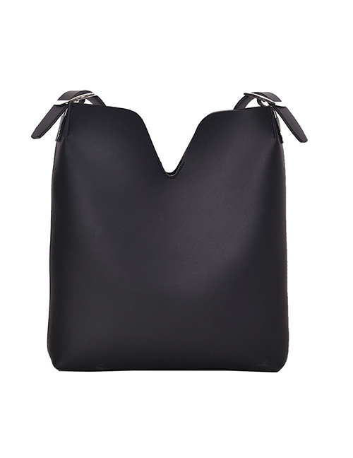 Fashion Small Black Solid Color Small V Shoulder Messenger Bag