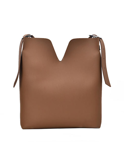 Fashion Small Camel Solid Color Small V Shoulder Messenger Bag