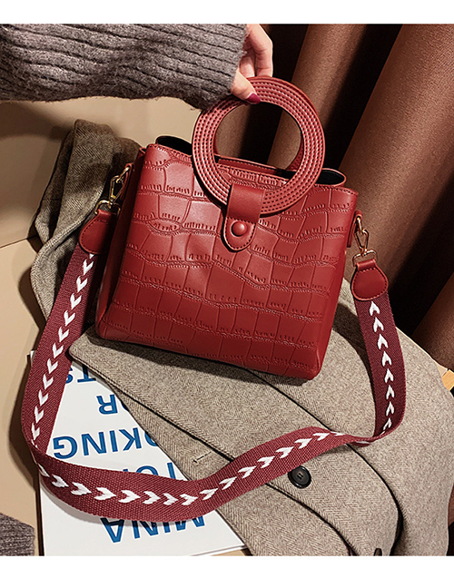 Fashion Red Stone Pattern Shoulder Portable Messenger Bag