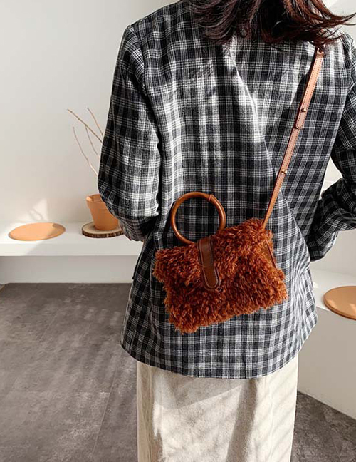 Fashion Brown Woolen Stitching Shoulder Bag