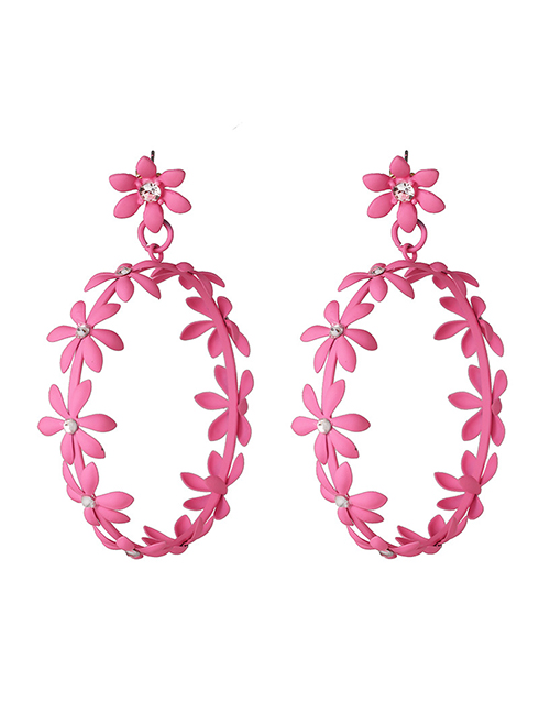 Fashion Pink Openwork Painted Flower Irregular Petal Earrings
