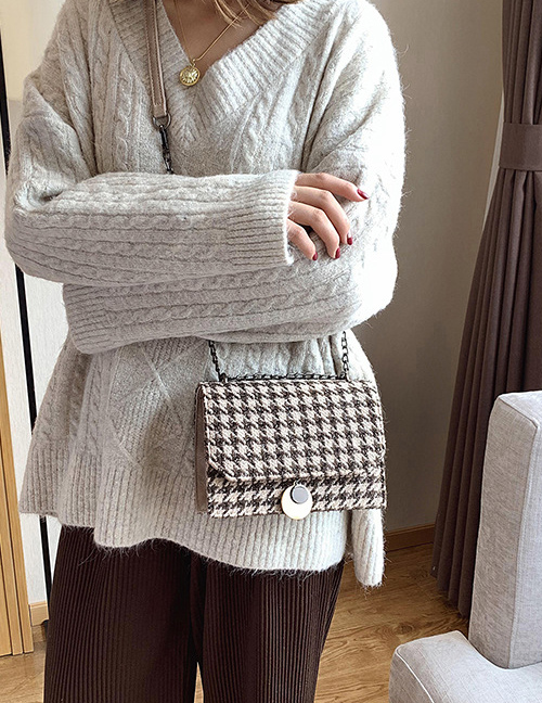 Fashion Khaki Woolen Chain Shoulder Messenger Bag