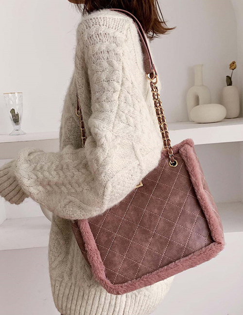 Fashion Pink Grids Pattern Shoulder Bag