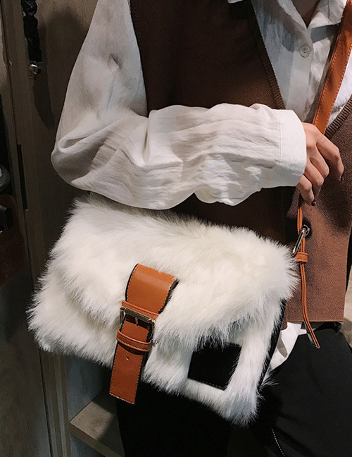 Fashion White Plush Contrast Shoulder Crossbody Bag