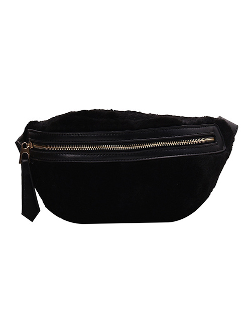 Fashion Black Plush Crossbody Chest Bag