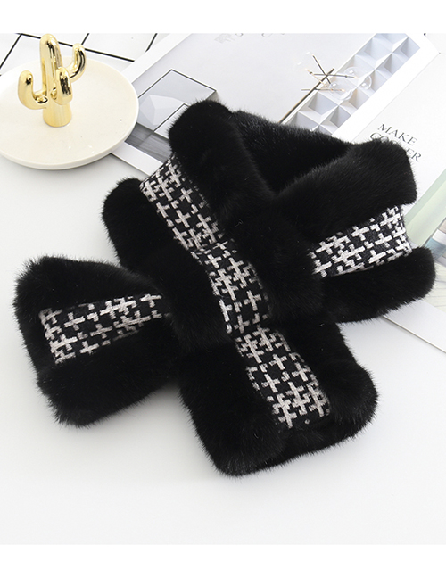Fashion Black Splicing Imitation Rabbit Fur Collar