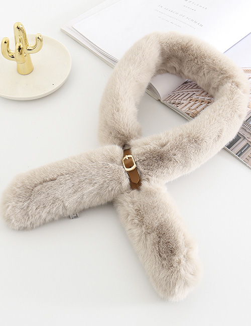 Fashion Khaki Small Leather Buckle Imitation Rabbit Fur Collar