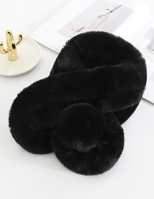 Fashion Black Single Ball Three Tube Imitation Rabbit Fur Collar